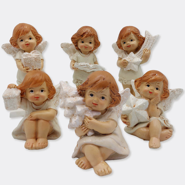 Logbuch-Verlag 6er Set Engel Figuren, Lena, Creme-weiß, Weihnachtsdeko aus Polyresin Sortiert, 5, 8 cm, Stehende & sitzende Engel als Tischdeko - Foto 2