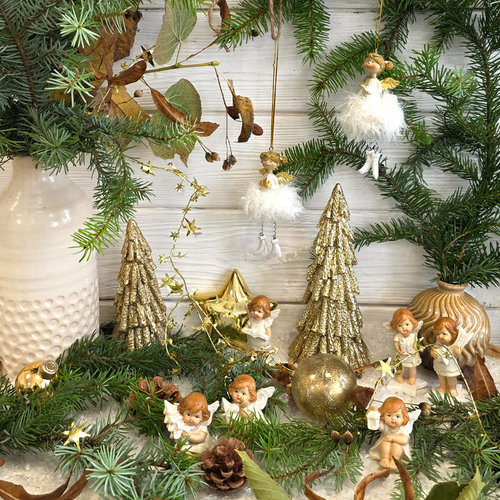 Logbuch-Verlag 6er Set Engel Figuren, Lena, Creme-weiß, Weihnachtsdeko aus Polyresin Sortiert, 5, 8 cm, Stehende & sitzende Engel als Tischdeko - Foto 4