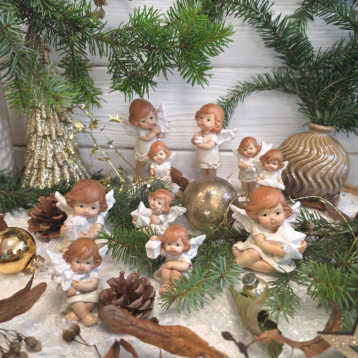 Logbuch-Verlag 6er Set Engel Figuren, Lena, Creme-weiß, Weihnachtsdeko aus Polyresin Sortiert, 5, 8 cm, Stehende & sitzende Engel als Tischdeko - Foto 5