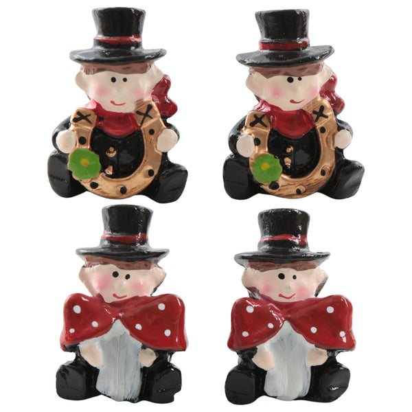 Logbuch-Verlag Glücksbringer Schornsteinfeger 4er-Set aus Polyresin, Neujahrsdeko Figuren 4 cm mit Hufeisen & Fliegenpilz, Mini-Deko für Silvester & Tisch