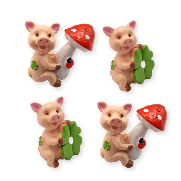 4er Set Glücksschweine mit Kleeblatt & Fliegenpilz – Mini-Figuren 3 cm aus Polyresin, Glücksbringer & Silvesterdeko - Foto 1