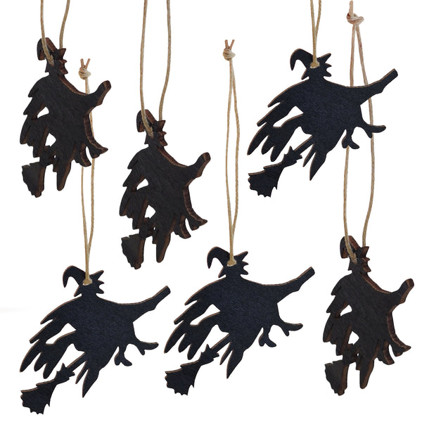 Holz-Hexen schwarz 6er Set zum Aufhängen 6,5 cm  Fliegende Hexen Deko für Herbst und Halloween  Logbuch-Verlag - Foto 1