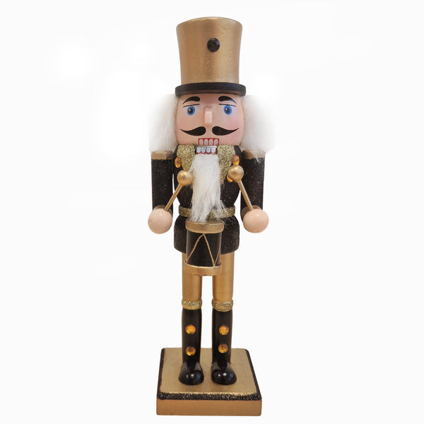 Logbuch-Verlag Holz Nussknacker Trommler Schwarz 26 cm, Festliche Weihnachtsdeko im klassischen Look