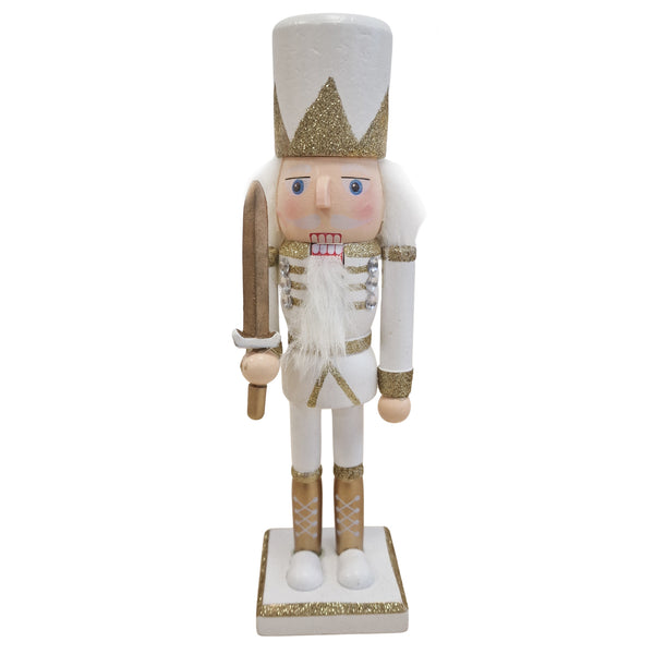 Logbuch-Verlag Nussknacker König Weiß 26 cm, Elegante Weihnachtsdeko im festlichen Look