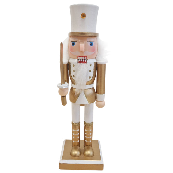 Logbuch-Verlag Nussknacker König Weiß 26 cm  Elegante Weihnachtsdeko im festlichen Look