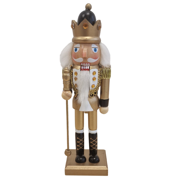Logbuch-Verlag Nussknacker König aus Holz  25 cm  Handbemalt  Weihnachtsdeko in Gold, Schwarz & Weiß  Klassische Figur mit Krone und Zepter