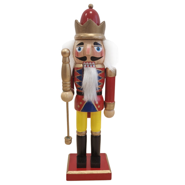 Logbuch-Verlag Holz Nussknacker König 25 cm  Klassische Weihnachtsdeko aus Holz in Rot, Blau & Gold  Festliche Figur zum Aufstellen