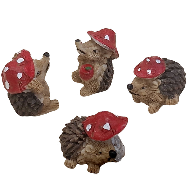 Logbuch-Verlag Deko-Igel Set 4 Stück 2,5 cm, Mini-Igel aus Polyresin mit Pilz & Apfel, Herbstdeko, Streudeko, Glücksbringer