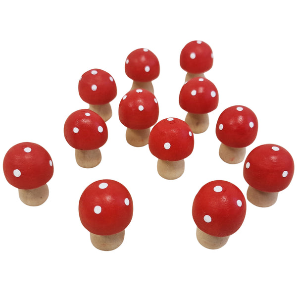 Logbuch-Verlag Holz Fliegenpilze 3 cm, 12er Set kleine Pilzfiguren aus Holz, rote Herbstdeko Pilze mit weißen Punkten, zum Basteln, Streuen & Dekorieren