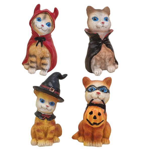 Halloween Katzen Figuren 4er Set 9-10 cm Herbst-Deko