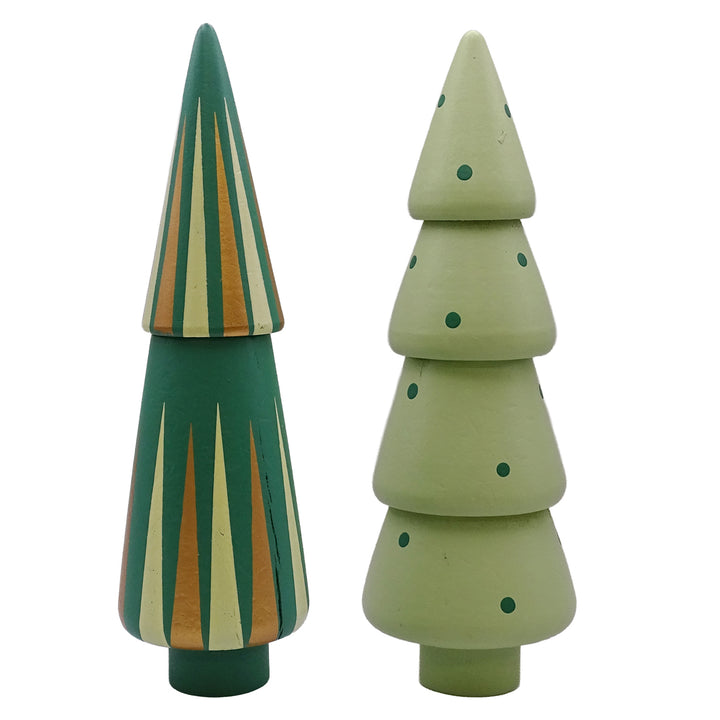 Holzbaum 18,5 cm im 2er Set – Moderne Weihnachtsdeko aus Holz, grün Gemustert, Tannenbäume zum Hinstellen, minimalistisch - Foto 1