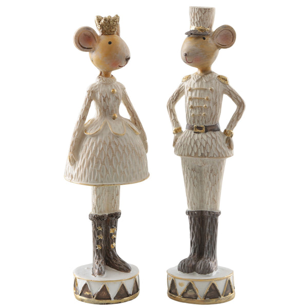 Logbuch-Verlag Mäusefiguren 2er-Set aus Polyresin 20 cm, Weihnachtsdeko Mäuse als König & Königin in Beige-Gold, Winterliche Tierfiguren zum Hinstellen - Foto 1