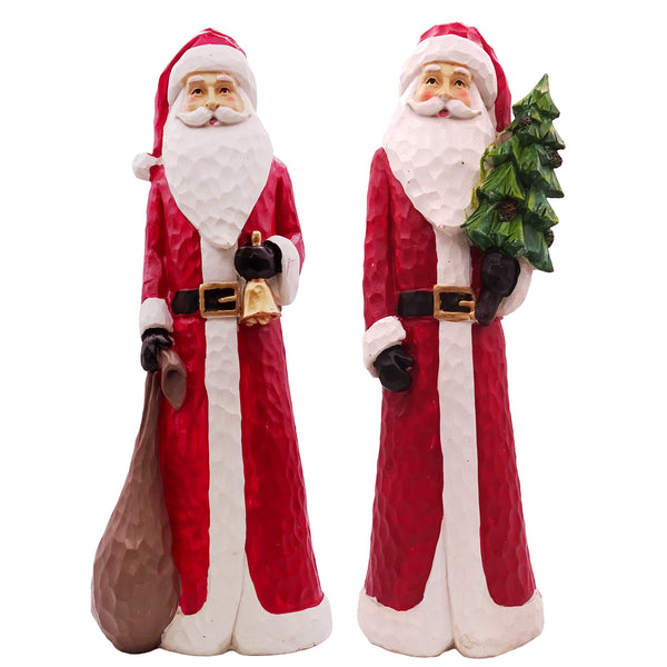 Weihnachtsmann Figur 30 cm im 2er Set – Weihnachtsdeko zum Hinstellen, Geschnitzte Holzoptik aus Kunststein, Nikolaus mit Geschenkesack & Baum - Foto 1