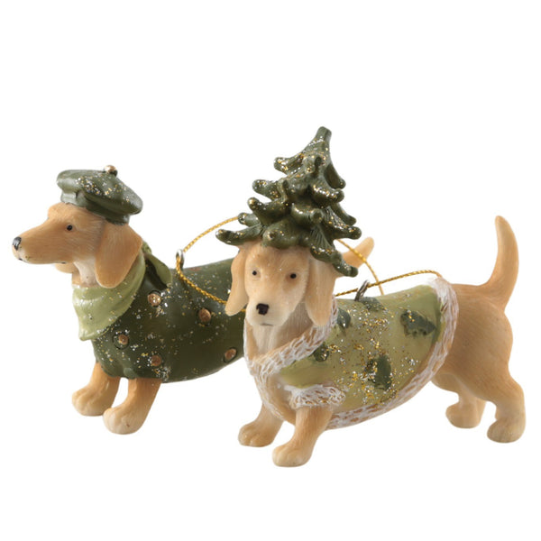 Hänger Hunde Weihnachten 2er-Set, Hund mit Mütze & Hund mit Tannenbaum, lustige Weihnachtsdeko aus Poly, 10 cm breit, Logbuch-Verlag - Foto 1