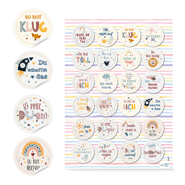 Motivationsaufkleber Kinder 24 Stück runde Affirmations-Sticker mit positiven Sprüchen für Schule, 4 cm, für Lehrer & Eltern - Foto 1