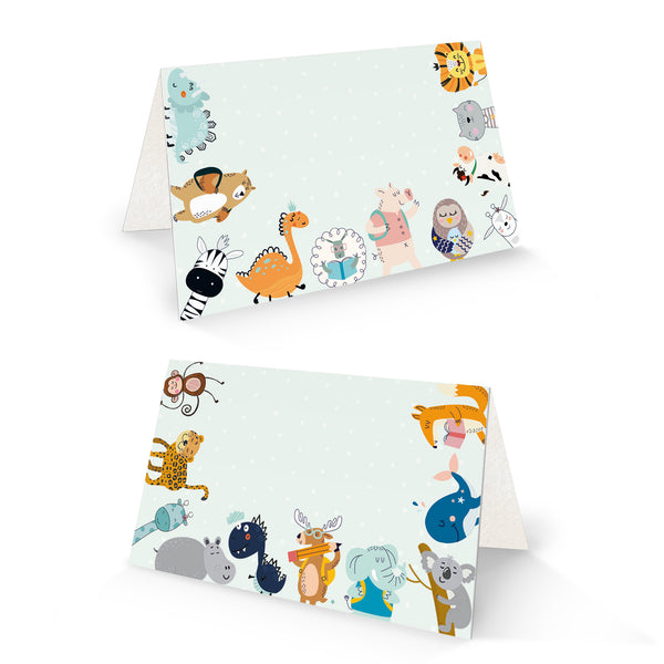 25 Stück Tischkarte Tiere Schule Kinder 8,5x5,5 cm beschriftbar Klappkarte Einschulung Schulanfang zum Basteln & Dekorieren  Logbuch-Verlag