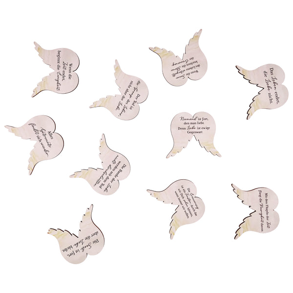 Engelsflügel aus Holz mit Trauersprüchen 6x5 cm naturfarben 10er Set - Foto 1