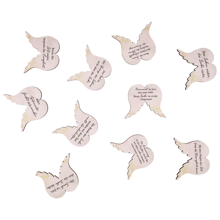 Engelsflügel aus Holz mit Trauersprüchen 6x5 cm naturfarben 10er Set - Foto 1