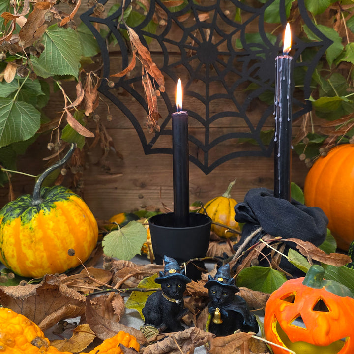 Hexenkatzen 2er-Set Schwarz Poly 6 cm Halloween Figuren mit Hut & Besen Mini-Deko für Tisch, Regal & Fenster - Foto 3