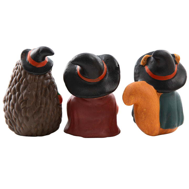 Deko-Figuren Tiere mit Kürbis 3er-Set aus Ton 10 cm, Herbst- und Halloween-Deko für Zuhause - Foto 2