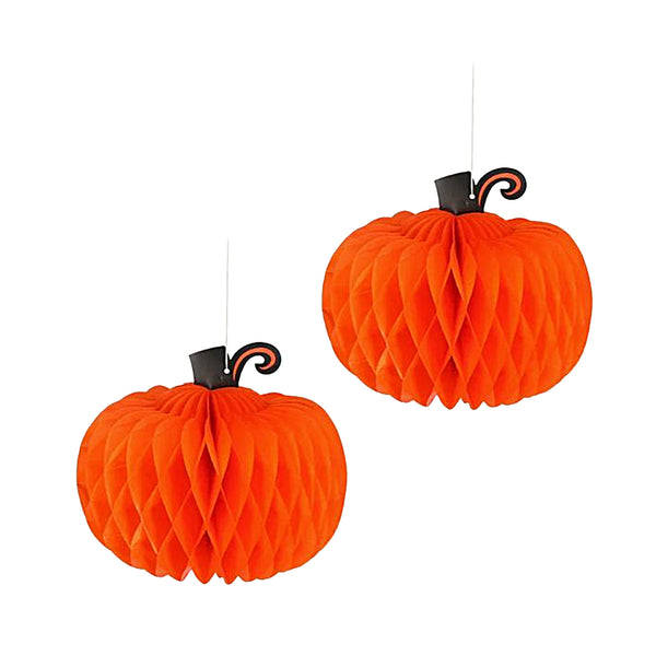 Hänger Kürbis Deko 2er-Set aus Papier 25x20 cm, Honeycomb-Kürbisse zum Aufhängen für Herbst & Halloween, Raumdeko in Orange - Foto 1