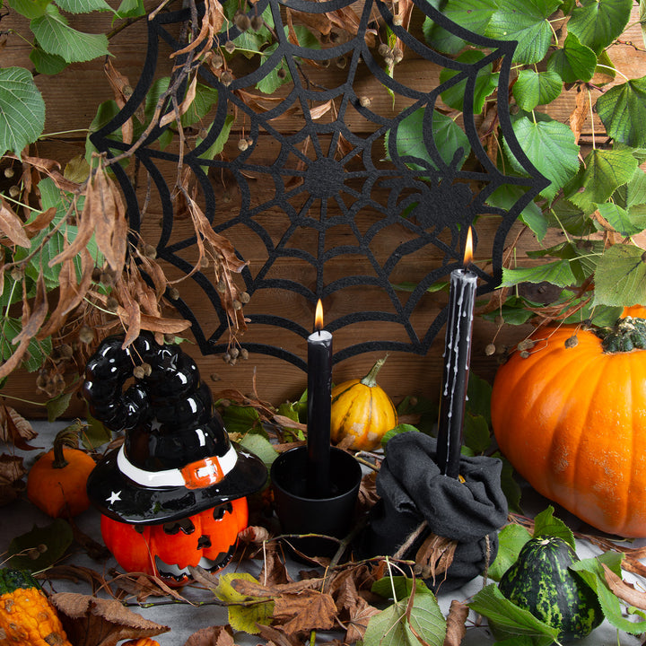 Kürbis mit Hexenhut Keramik 22 cm, Halloween Deko Orange Teelichthalter - Foto 3