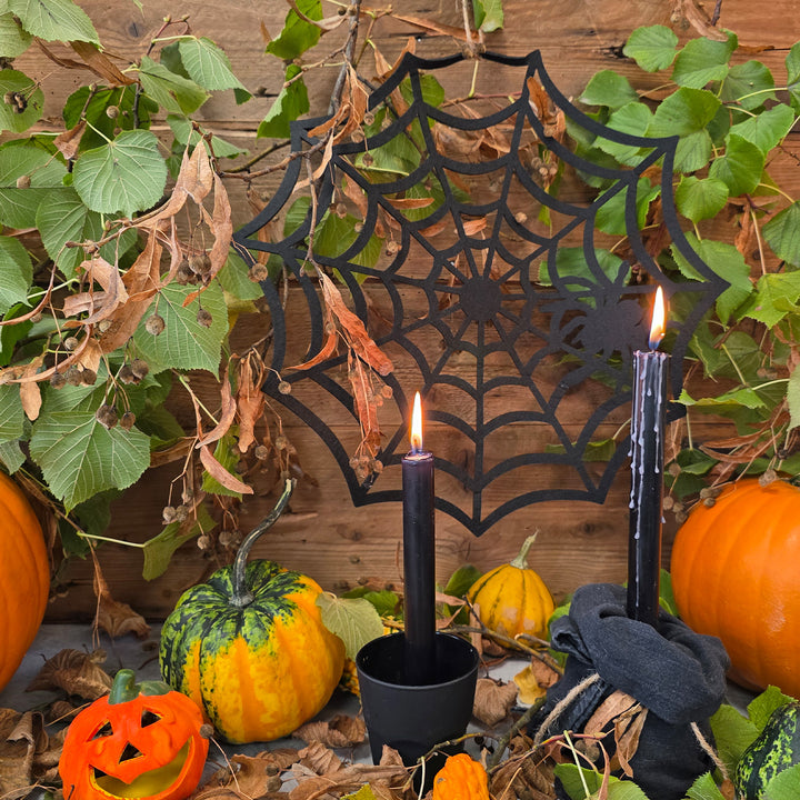Tischdeko Spinnennetz 2er-Set Filz 38x38 cm Schwarz/Weiß Halloween Tischset modern - Foto 4