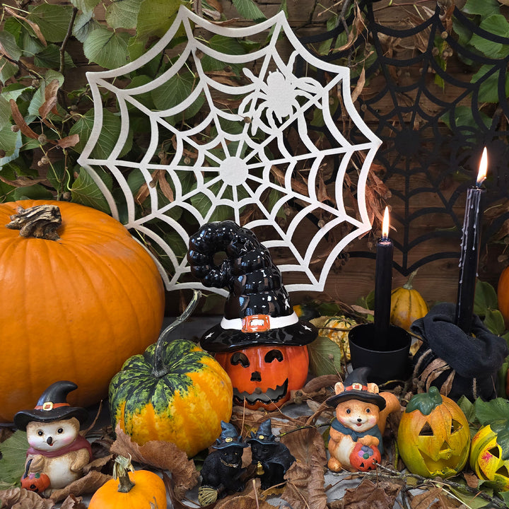 Tischdeko Spinnennetz 2er-Set Filz 38x38 cm Schwarz/Weiß Halloween Tischset modern - Foto 5
