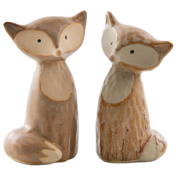 Logbuch-Verlag Fuchs Figuren 2er Set, aus Steingut, Beige, 9 cm hoch, Deko-Füchse im natürlichen Look, Herbstdeko, Tischdeko, Fensterbank-Deko