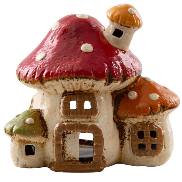 Teelichthaus Pilz Steingut 17x15x12 cm Bunte Herbstdeko Kerzenhalter Märchenhaus für Tisch & Fensterbank - Foto 1