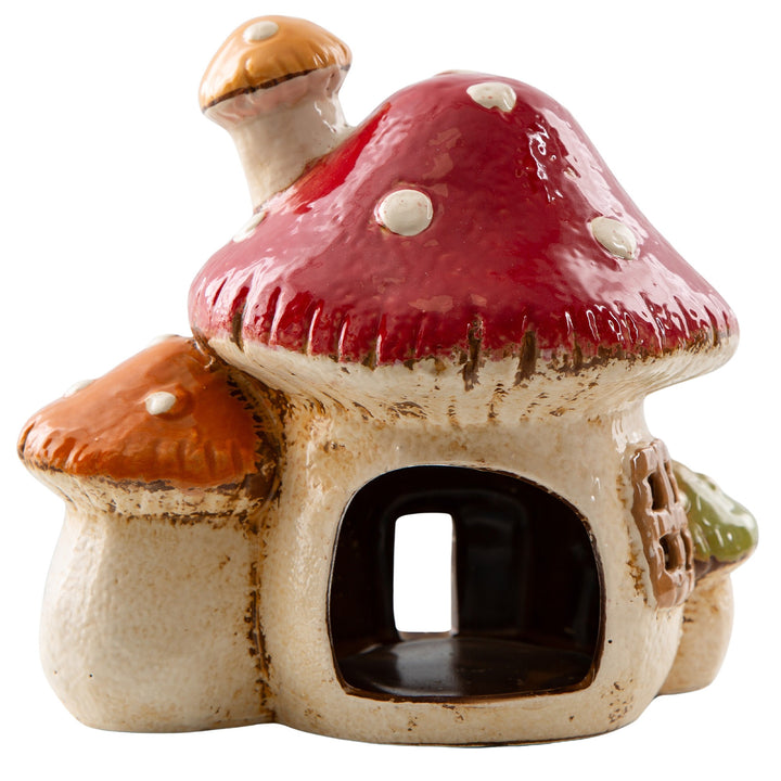 Teelichthaus Pilz Steingut 17x15x12 cm Bunte Herbstdeko Kerzenhalter Märchenhaus für Tisch & Fensterbank - Foto 3