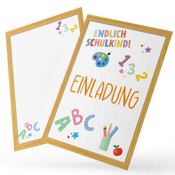 Einladungskarten zum Beschriften Endlich Schulkind (10 Stück) – Einladung Einschulung Postkarte Tischdekoration ABC