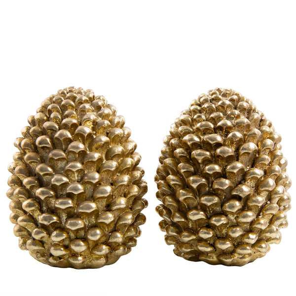 Logbuch-Verlag Tannenzapfen Deko Gold 2er Set, Figuren aus Poly, 9 & 13 cm hoch, edle Weihnachtsdeko für Tisch, Regal, Fensterbank, glänzende Winterdeko