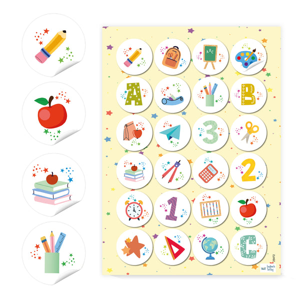 Motivationsaufkleber Schule 24 runde Sticker mit Schulmotiven für Kinder, 4 cm, für Lehrer, Eltern, Schulanfang - Foto 1