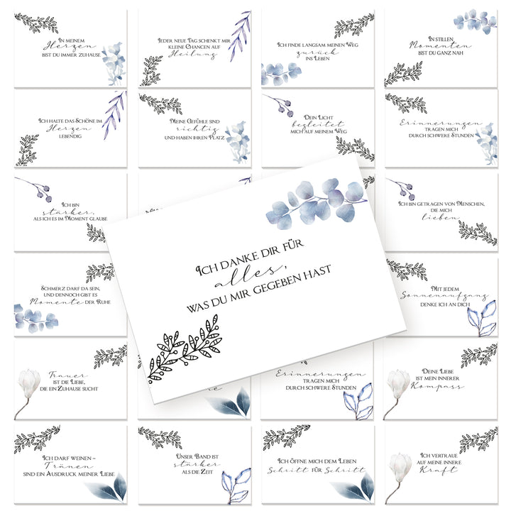 Affirmationskarten Trauer 24er Set – Trauersprüche & Zuspruch in schweren Zeiten, 8,5 x 5,5 cm – Trostkarten Geschenk Trauernde - Foto 1