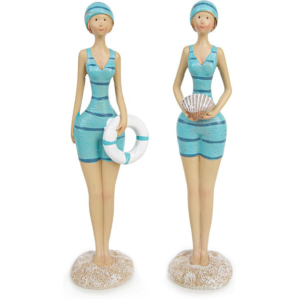 2 schlanke Frauen Figuren Badenixen Schwimmerinnen Dekofiguren Maritime Deko Sommer Geschenk 20,5 cm - Foto 1