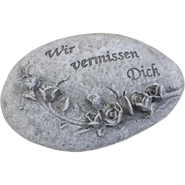 Grabdeko Gedenkstein "Wir vermissen Dich" grau 11,5x8x3,5 cm aus Polyresin, dezenter Grabschmuck für Gedenkplätze - Foto 1