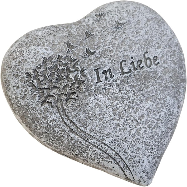 Grabherz "In Liebe" mit Pusteblume grau 9x9x5 cm aus Polyresin, kleine Grabdeko für Gedenken und Erinnerung - Foto 1