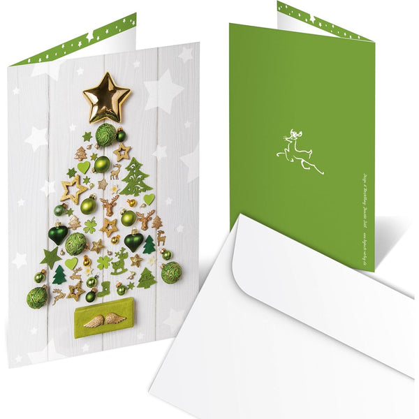 Set 10 Weihnachtskarten grün gold weiß 11,5 x 17 cm Klappkarten mit Kuvert - Grußkarten Weihnachten weihnachtlich für Kunden Geschäftspartner Weihnachtspost - Foto 1