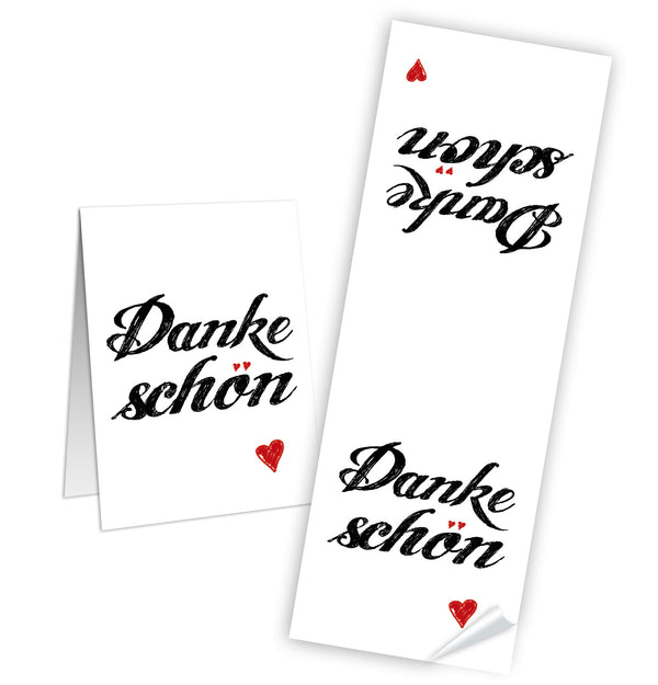 10 große lange Aufkleber EIN HERZLICHES DANKE-SCHÖN Herz rot pink 7 x 21 cm Banderole schwarz weiß Geschenkaufkleber Sticker selbstklebend Etikett Verpackung