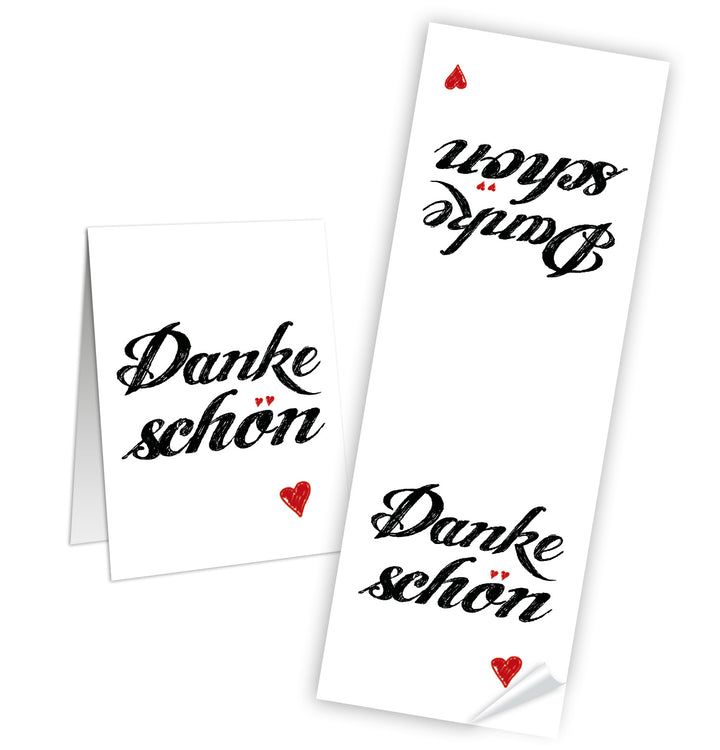 10 große lange Aufkleber EIN HERZLICHES DANKE-SCHÖN Herz rot pink 7 x 21 cm Banderole schwarz weiß Geschenkaufkleber Sticker selbstklebend Etikett Verpackung