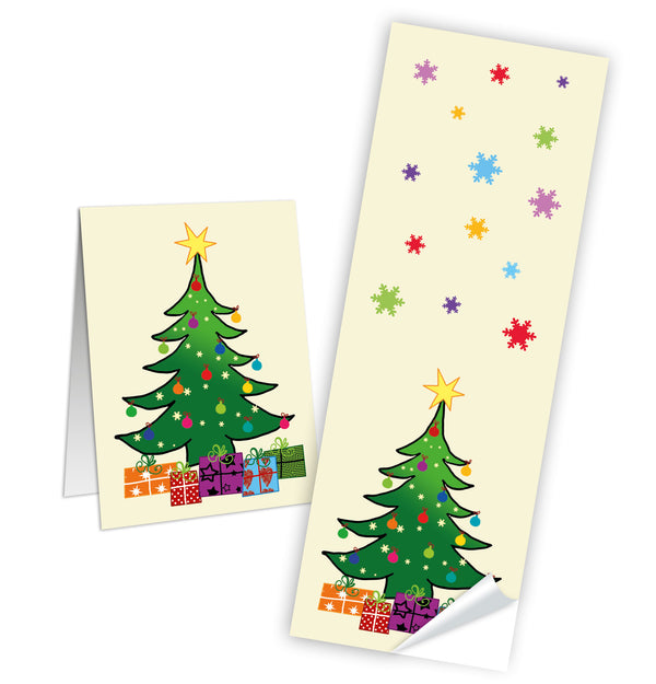 100 beige grün rot gelb Aufkleber Sticker WEIHNACHTSBAUM 5 x 14,8 cm - Etiketten Weihnachtsaufkleber Geschenkaufkleber Banderolen zum Verschließen von Papiertüten Geschenktüten Weihnachten