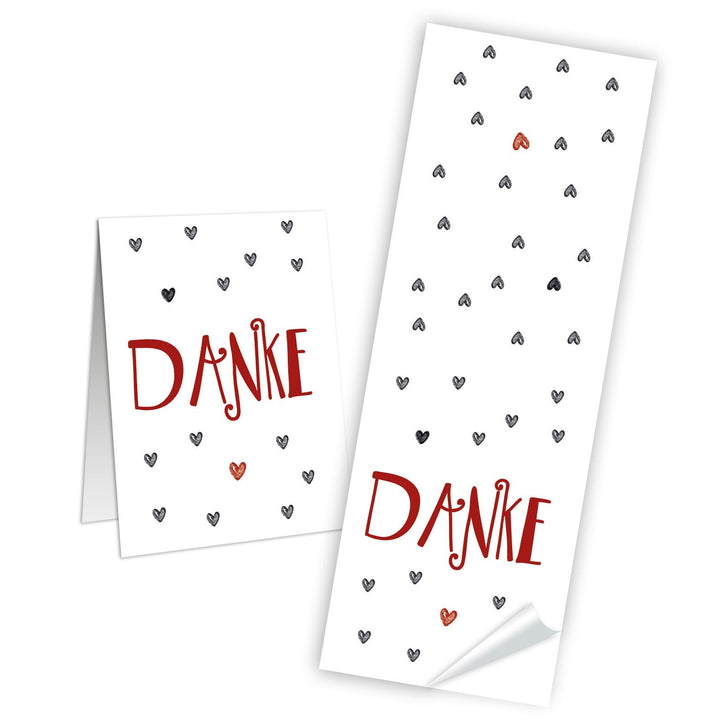 25 Stück Aufkleber Sticker DANKE weiß rot grau HERZ Dankeschön Geschenkaufkleber 5 x 14,8 cm Hochzeit Gastgeschenk Mitgebsel give-away Geschenk-Verpackung Papiertüten zukleben Liebe - Foto 1