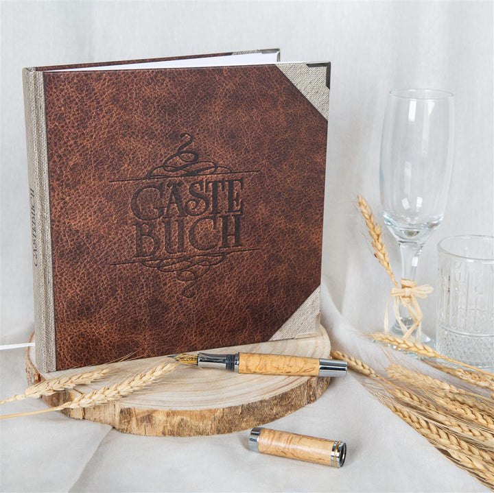 Vintage Gästebuch braun beige rustikal 21 x 21 cm - Buch für Gäste zum Eintragen mit Metallecken