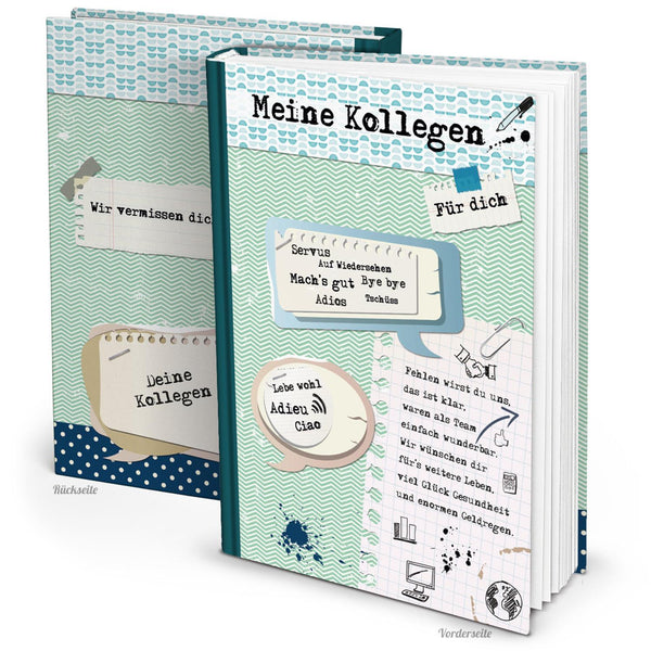 Großes XXL Kollegenbuch DIN A4 - blau grün - Geschenkbuch zum Abschied - Foto 1