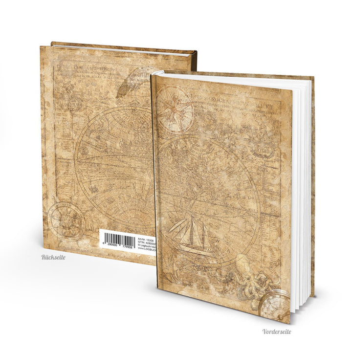 Kleines Notizbuch "Alte Welt" beige DIN A5 Weltkarten-Motiv - Foto 1