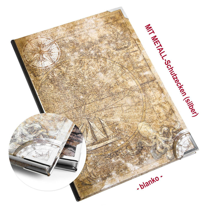 Kleines Notizbuch "Alte Welt" beige DIN A5 Weltkarten-Motiv - Foto 2