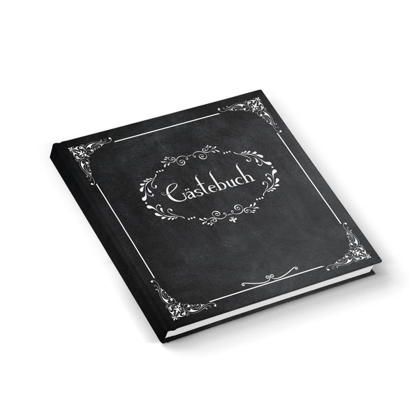 Gästebuch schwarz weiß edel - quadratisches Buch 21 x 21 cm leer zum Eintragen mit Metallecken