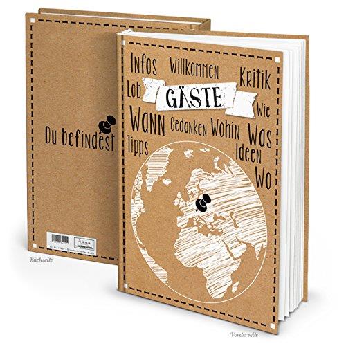 Gästebuch leer blanko DIN A4 Hardcover mit Weltkugel Motiv braun schwarz weiß