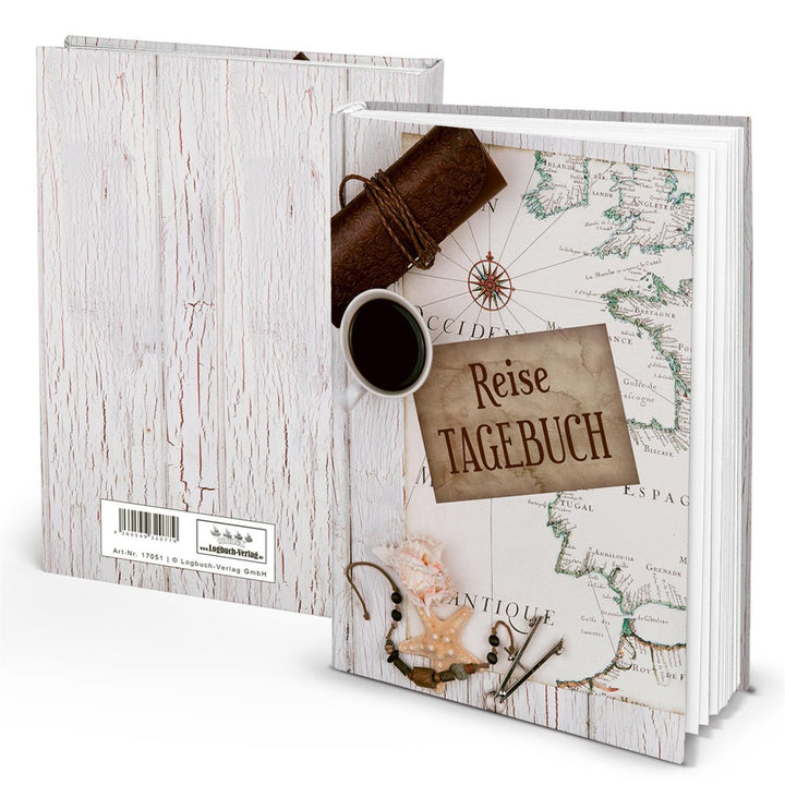 Kleines Reisetagebuch weiß braun Weltkarte DIN A5 SOFTCOVER Globus Erde Welt - Foto 1